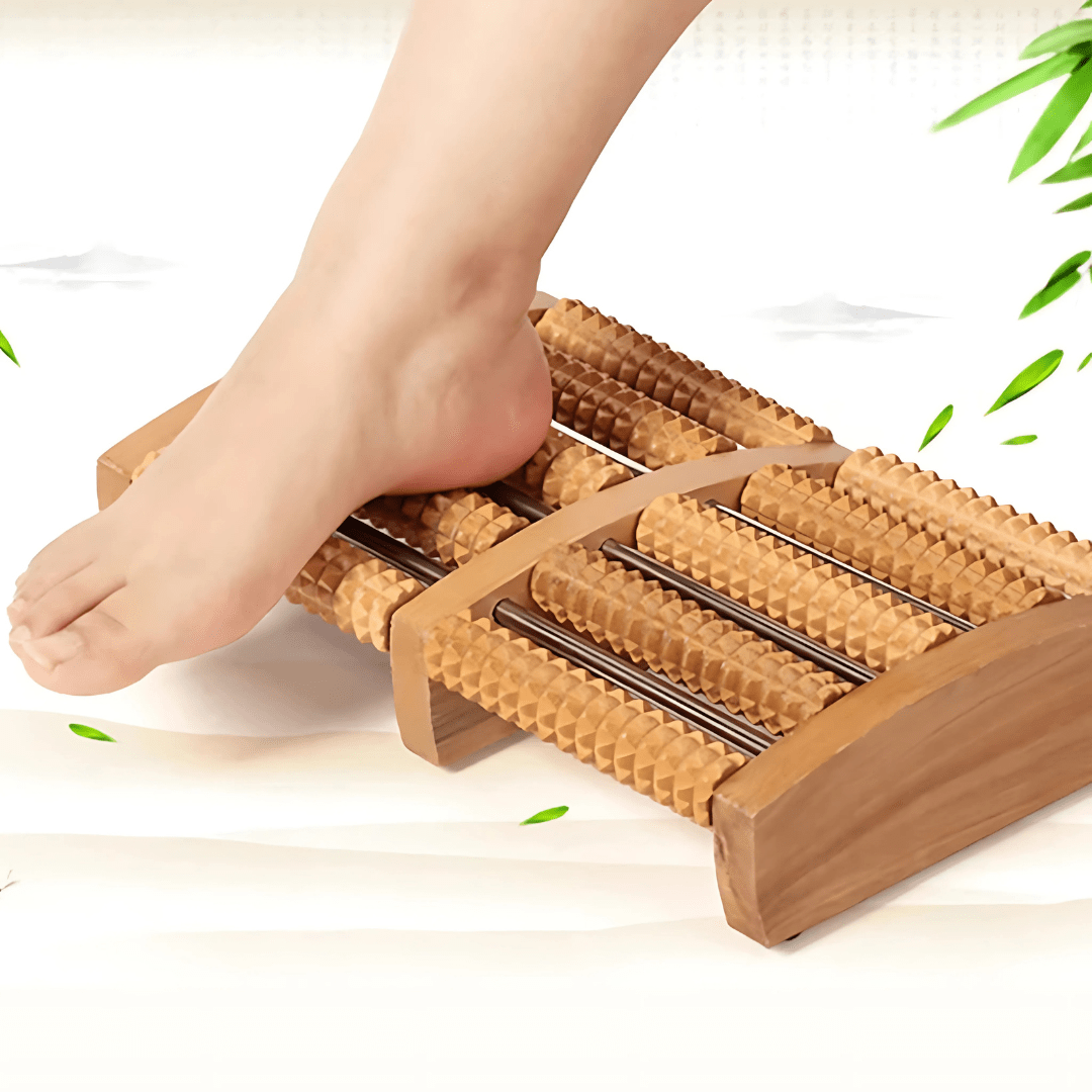 Massageador de Pés em Madeira Natural – Alívio da Tensão e Estresse, Conforto Portátil
