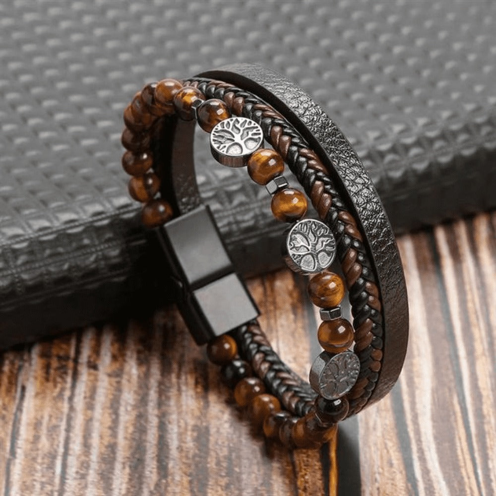 Hochwertiges Lederarmband für Männer - Stilvolles Bling mit Edelsteinen und Charms