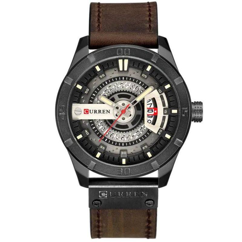 Schwarze Edelstahl-Uhr mit Lederband | Boreal