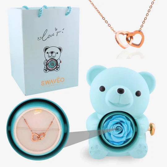 Eternal Rose Bear with Engraved Necklace