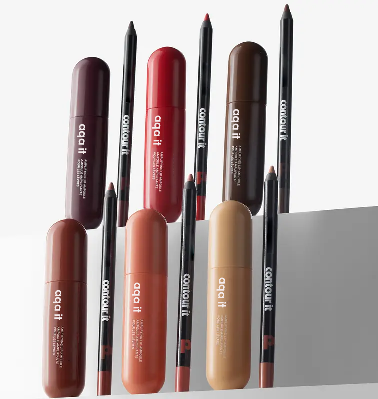 Color-rich lip ampoules with matching lip liner