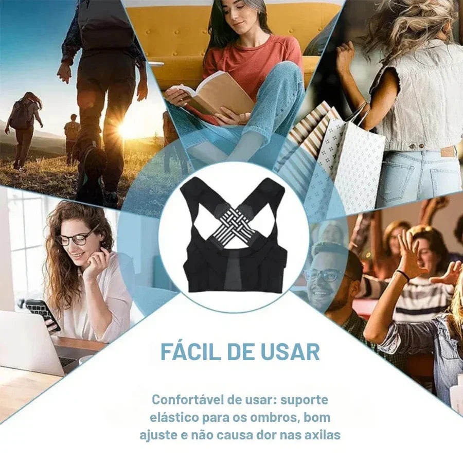 Corretor Postural Ajustável Unissex – Alívio Dores Costas, Suporte de Ombro e Coluna