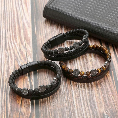 Hochwertiges Lederarmband für Männer - Stilvolles Bling mit Edelsteinen und Charms